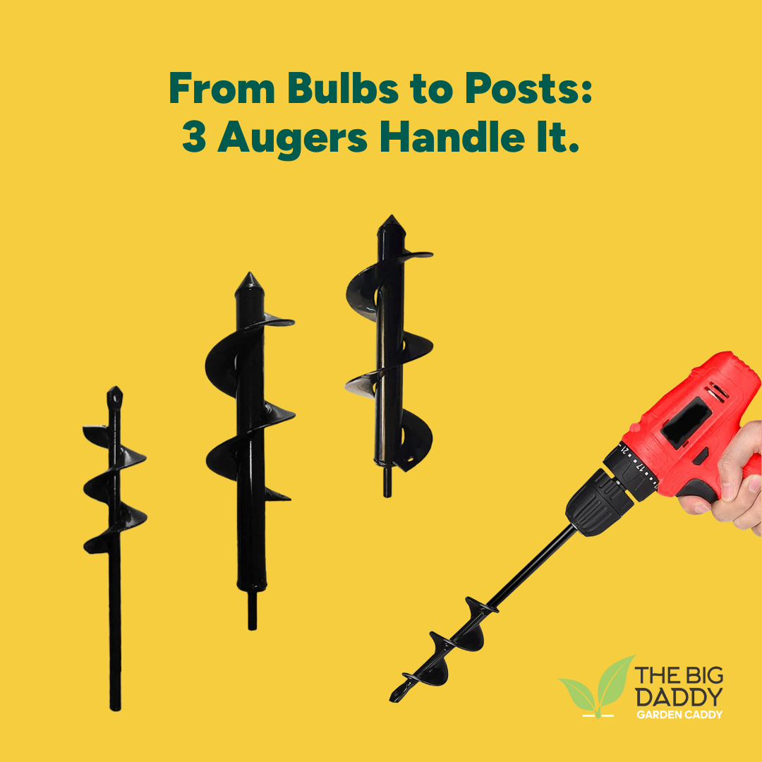 3-Piece Garden Auger Set, Heavy Duty Steel Drill Bits