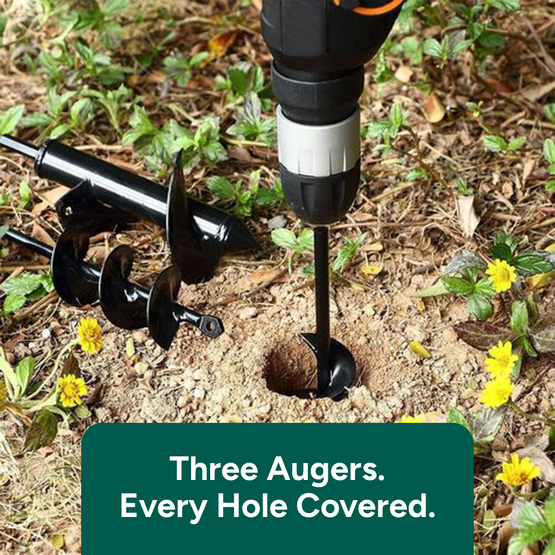 3-Piece Garden Auger Set, Heavy Duty Steel Drill Bits