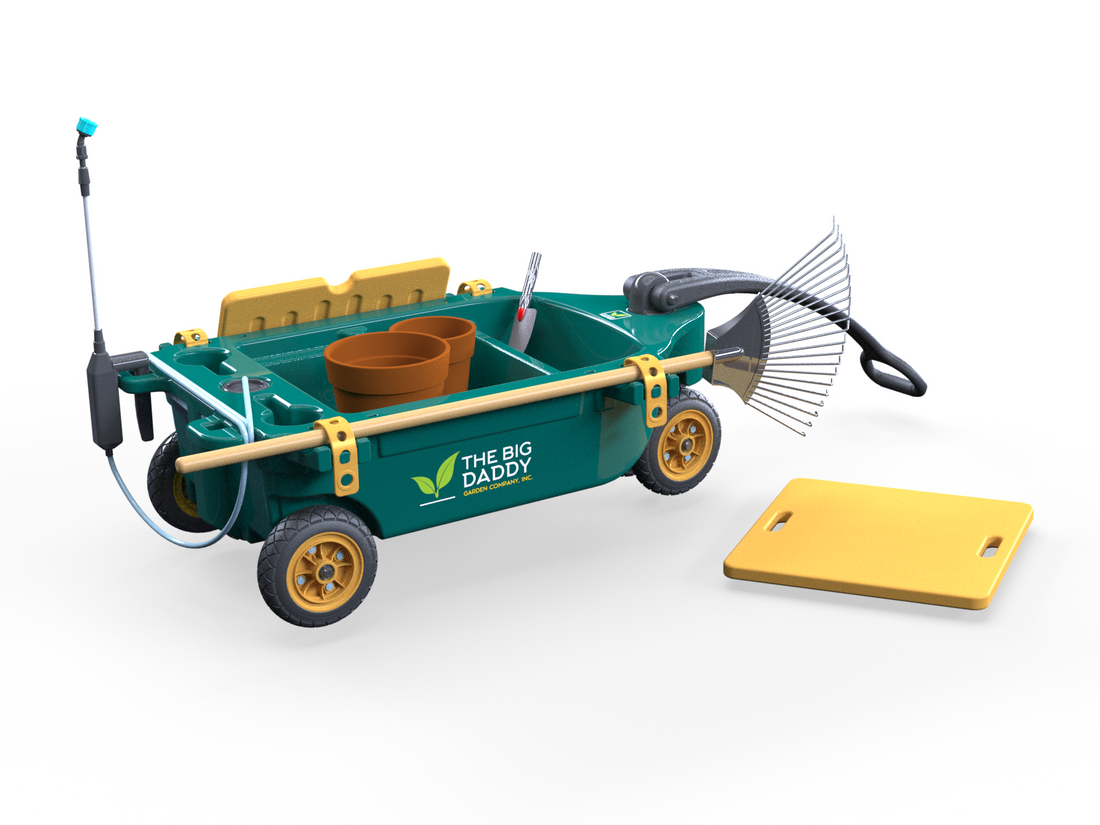 garden tool bucket caddies in a white backdrop