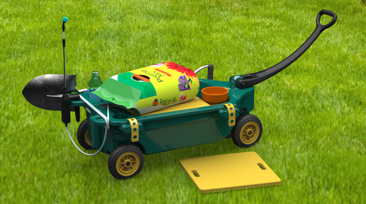 loaded yard carts in grass